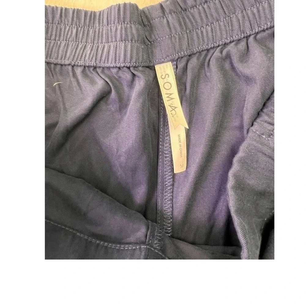 Soma Pajama Set Womens Medium Navy Blue Button Down Long Sleeve Piping‎